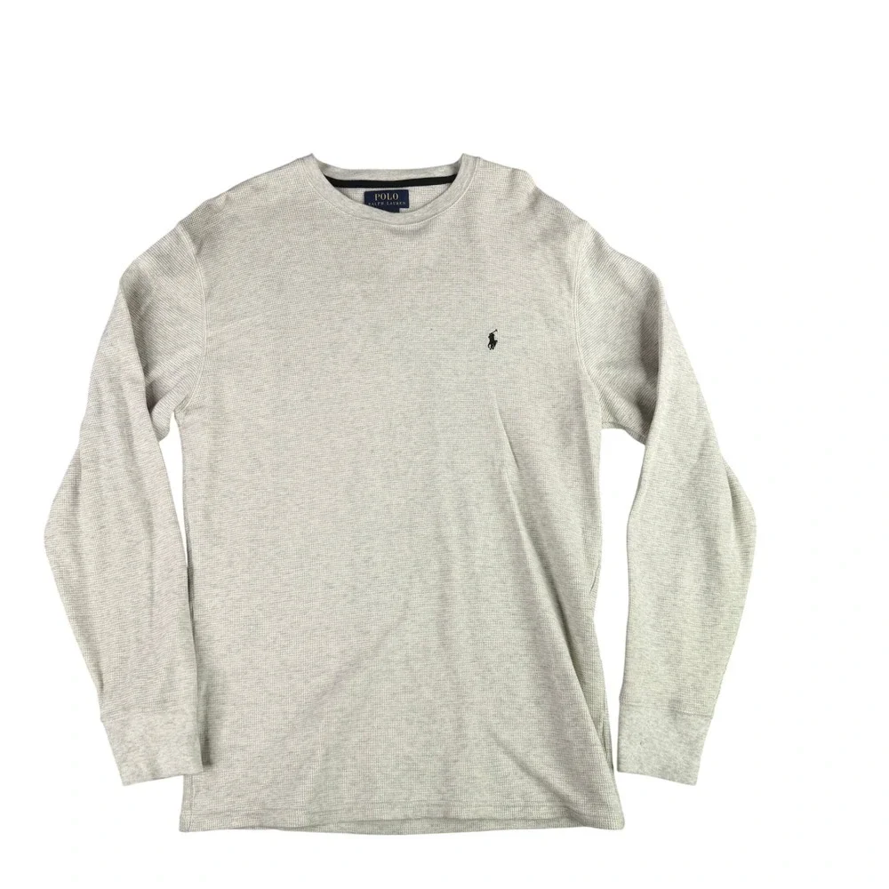 Polo Ralph Lauren Thermal Shirt Men Large Oatmeal Heather Waffle Knit Preppy L/S